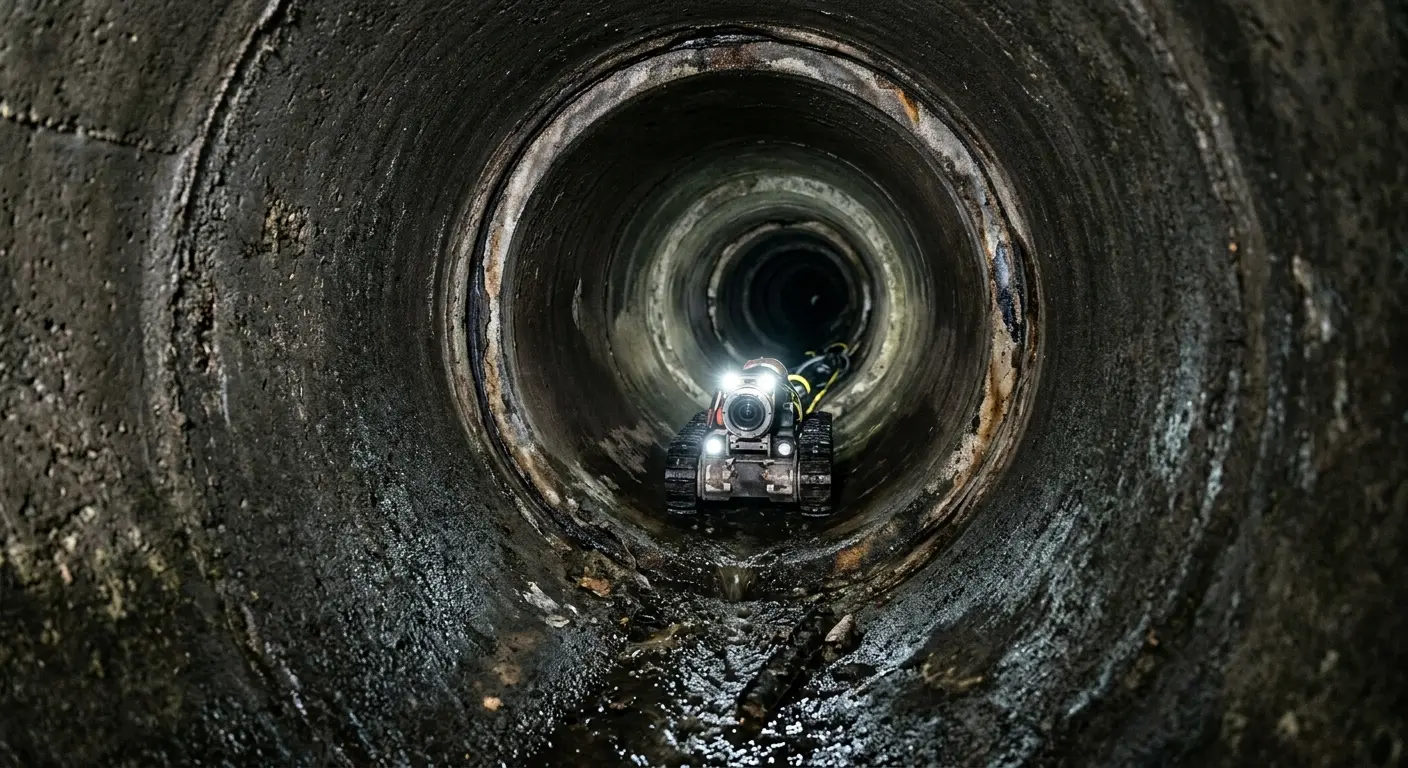 Robotic sewer camera inspecting pipe interior for Sewer Line Cleaning in Epsom